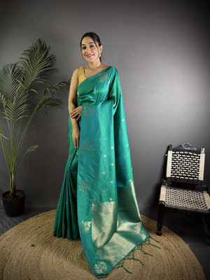 Elora Printed Banarasi Silk Blend Saree(Dark Green)