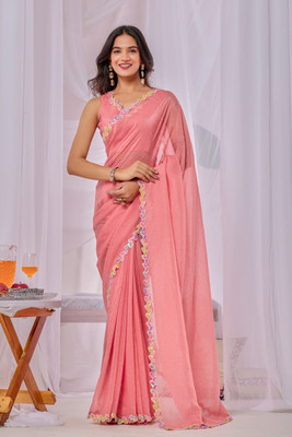 MM VENTURE Embellished Bollywood Tussar Silk Saree(Pink)