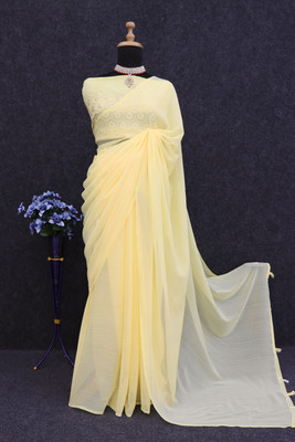 ZENFAB THREADS Self Design Bollywood Georgette Saree(Yellow)