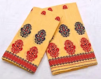 NijEnterprise Woven Mekhela Chador Cotton Blend Saree(Yellow)