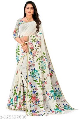 Gajal Self Design Bollywood Linen Saree(White)