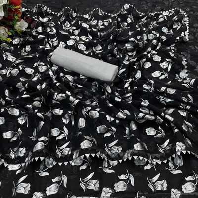 Vikash fab Floral Print Bollywood Georgette Saree(Black)