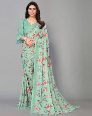 SIRIL Printed Daily Wear Georgette Saree(Green)