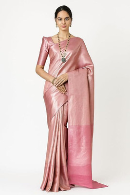 UtkrishtIndia Solid/Plain Banarasi Pure Silk Saree(Pink)