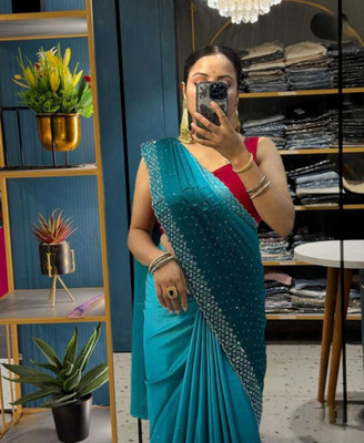 Dev Solid/Plain, Self Design Handloom Satin Saree(Blue, Light Blue)