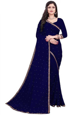 Saadhvi Woven Chanderi Chiffon Saree(Dark Blue)