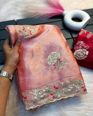 MADHI Embroidered Bollywood Jimmy choo Saree(Pink)
