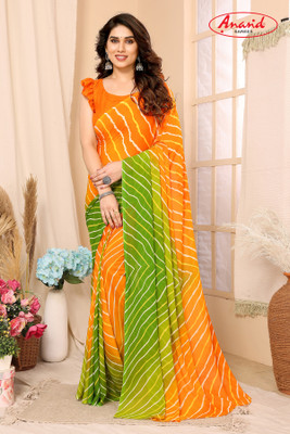 Anand Sarees Printed, Striped, Ombre Bollywood Georgette Saree(Green, Orange)