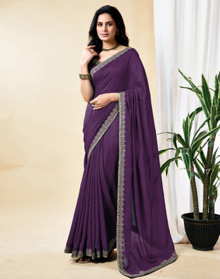 SIRIL Embroidered, Embellished Bollywood Silk Blend, Cotton Silk Saree(Purple)