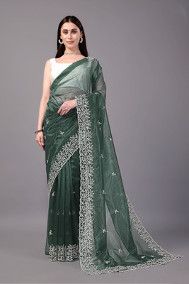 SROLY Embroidered Bollywood Net Saree(Light Green)