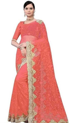 FINERFLY Embroidered Bollywood Net Saree(Pink)