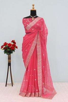 SHUBHDRASHTI NX Embroidered Bollywood Organza Saree(Pink)