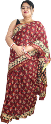 Generative Floral Print Chanderi Pure Cotton Saree(Maroon)