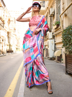 Sareemall Printed Bollywood Satin Saree(Multicolor)