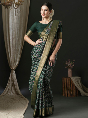 ANOUK Woven Patola Silk Blend Saree(Green)