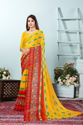 Dhyanvi Creation Printed Daily Wear Georgette Saree(Yellow)