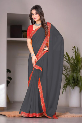 Kasumbo Tex Solid/Plain Banarasi Georgette Saree(Grey)