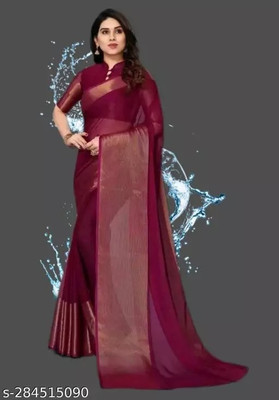 Vragi Self Design Chanderi Chiffon Saree(Purple)