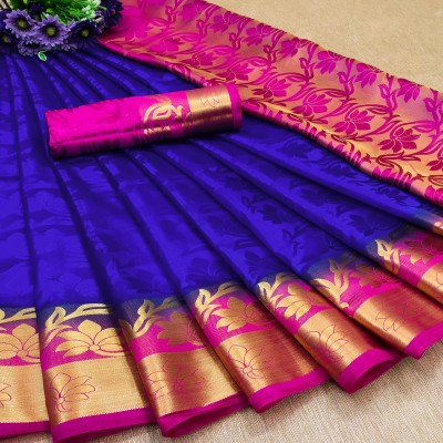 Morpich Fashion Self Design Banarasi Silk Blend Saree(Blue)