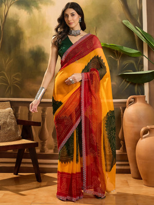 Divastri Printed Bandhani Georgette Saree(Multicolor)