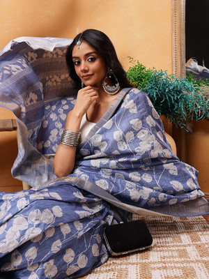 SILK ZONE Printed Banarasi Art Silk Saree(Blue)