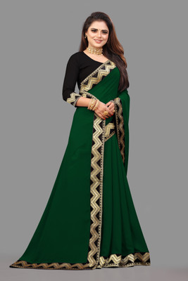 Jevlan Self Design Bollywood Georgette Saree(Dark Green)