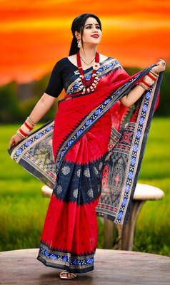 HouseOfCommon Printed Sambalpuri Pure Cotton Saree(Multicolor)