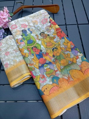 Kuwarika Printed Bollywood Linen, Cotton Linen Saree(Pack of 2, Yellow)