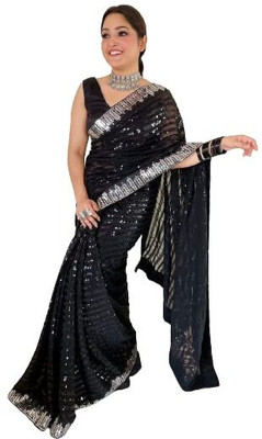 zili Embroidered Bollywood Georgette Saree(Black)