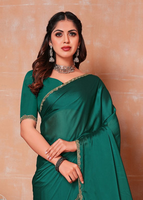 Online Bazaaar Embellished, Embroidered, Solid/Plain Bollywood Polyester, Georgette Saree(Green)