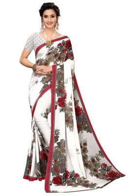 Suntex Printed Daily Wear Georgette Saree(White)