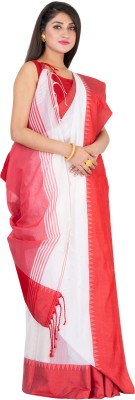 SAYAN CREATION Solid/Plain Bollywood Cotton Silk, Pure Silk Saree(White, Red)