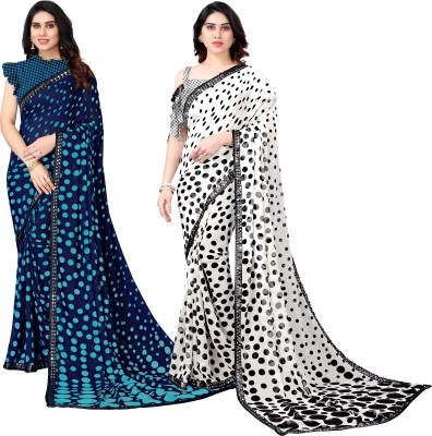 SARETRA MALL Printed Bollywood Georgette Saree(Pack of 2, Blue, White)