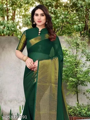 Vraggi Solid/Plain Bollywood Chiffon Saree(Green)