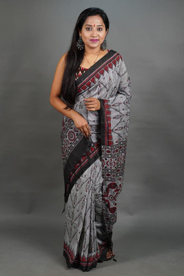 Sampa Das Self Design Handloom Pure Cotton Saree(Grey)