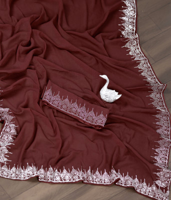 Aryavart Empire Solid/Plain Bollywood Georgette Saree(Maroon)