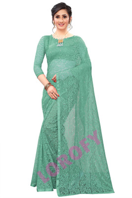 LOROFY Self Design Bollywood Net Saree(Light Green)
