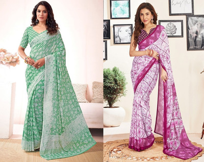 Panchvati NX Printed Daily Wear Georgette Saree(Pack of 2, Multicolor)