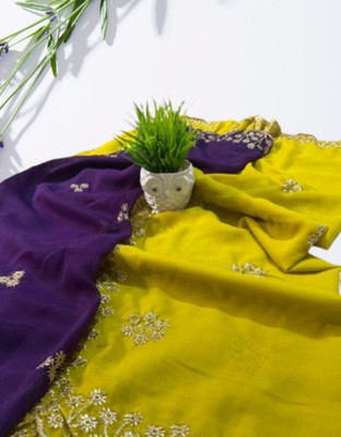 MR ENTERPRISE Embroidered, Floral Print Assam Silk Georgette Saree(Yellow)