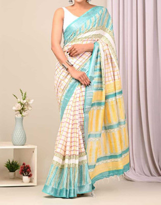 havya creation Printed Banarasi Linen Saree(Multicolor)