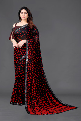 HouseOfCommon Polka Print Bollywood Georgette Saree(Red, Black)