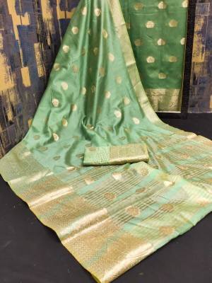 ASHTA Woven Assam Silk Dupion Silk, Jacquard Saree(Light Green)