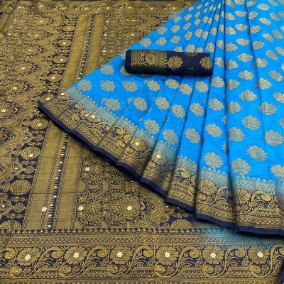 yasvicreation Self Design Kanjivaram Jacquard Saree(Light Blue, Dark Blue)