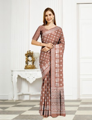 Rudrakala Woven, Digital Print, Printed, Floral Print, Graphic Print, Geometric Print Daily Wear Cotton Silk, Cotton Blend Saree(Pink, White)