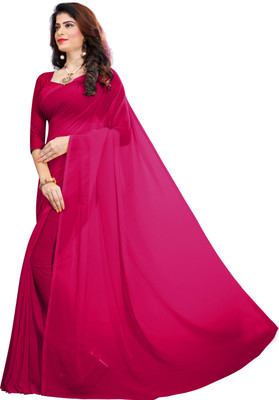 FANCYNINE Solid/Plain Bollywood Georgette Saree(Pink)