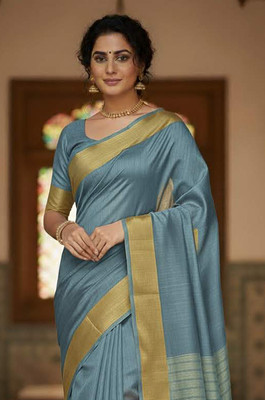 Anugrah Textile Solid/Plain Banarasi Lycra Blend, Chiffon Saree(Grey)