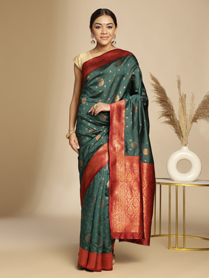ANOUK Woven Kanjivaram Art Silk Saree(Dark Green)