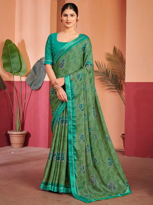 ANOUK Printed Bollywood Chiffon Saree(Light Green)