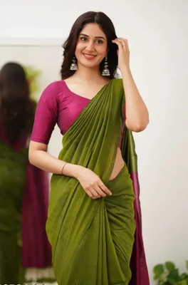 SUJAY Solid/Plain Handloom Cotton Blend Saree(Multicolor)