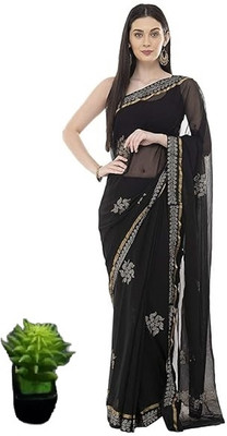 The Fashion Attire Embellished Bollywood Chiffon Saree(Black)